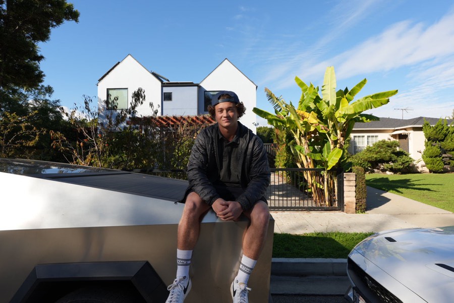 A rep outside team housing in Los Angeles